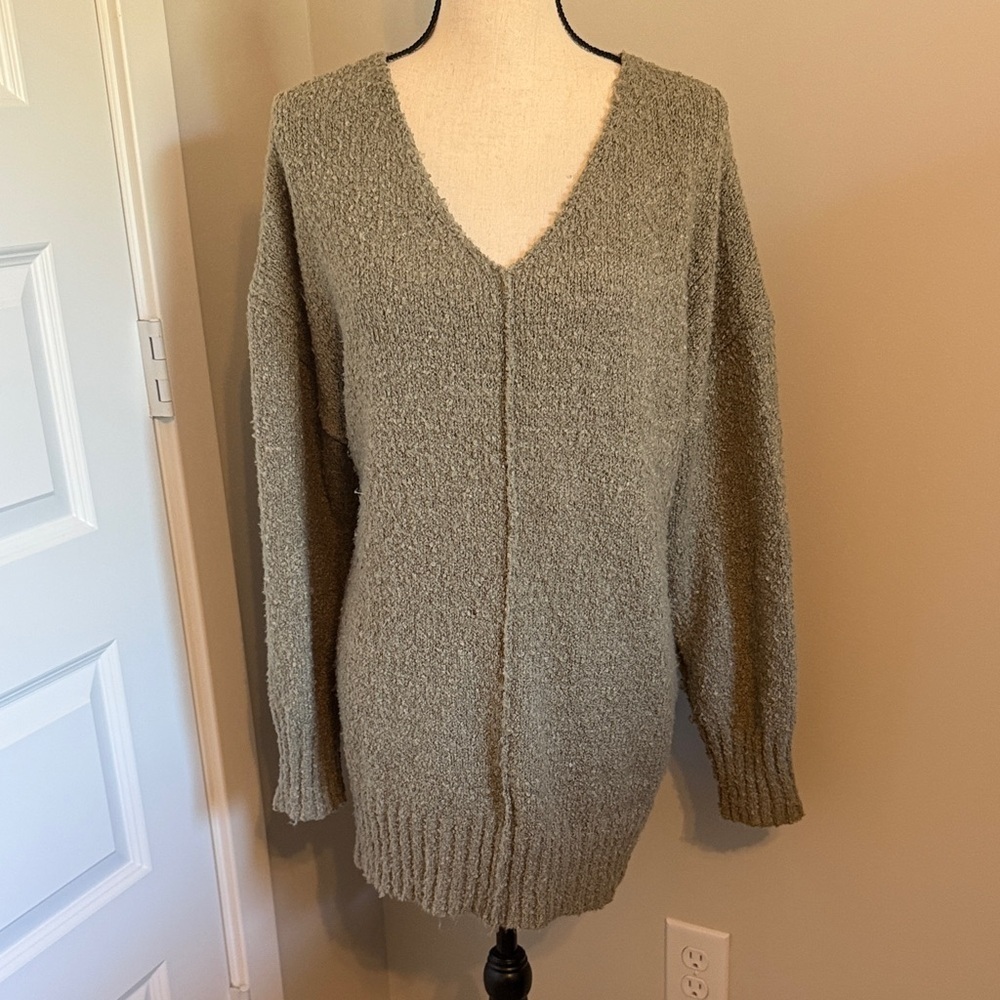 Cozy V-Neck Sweater in Olive Green